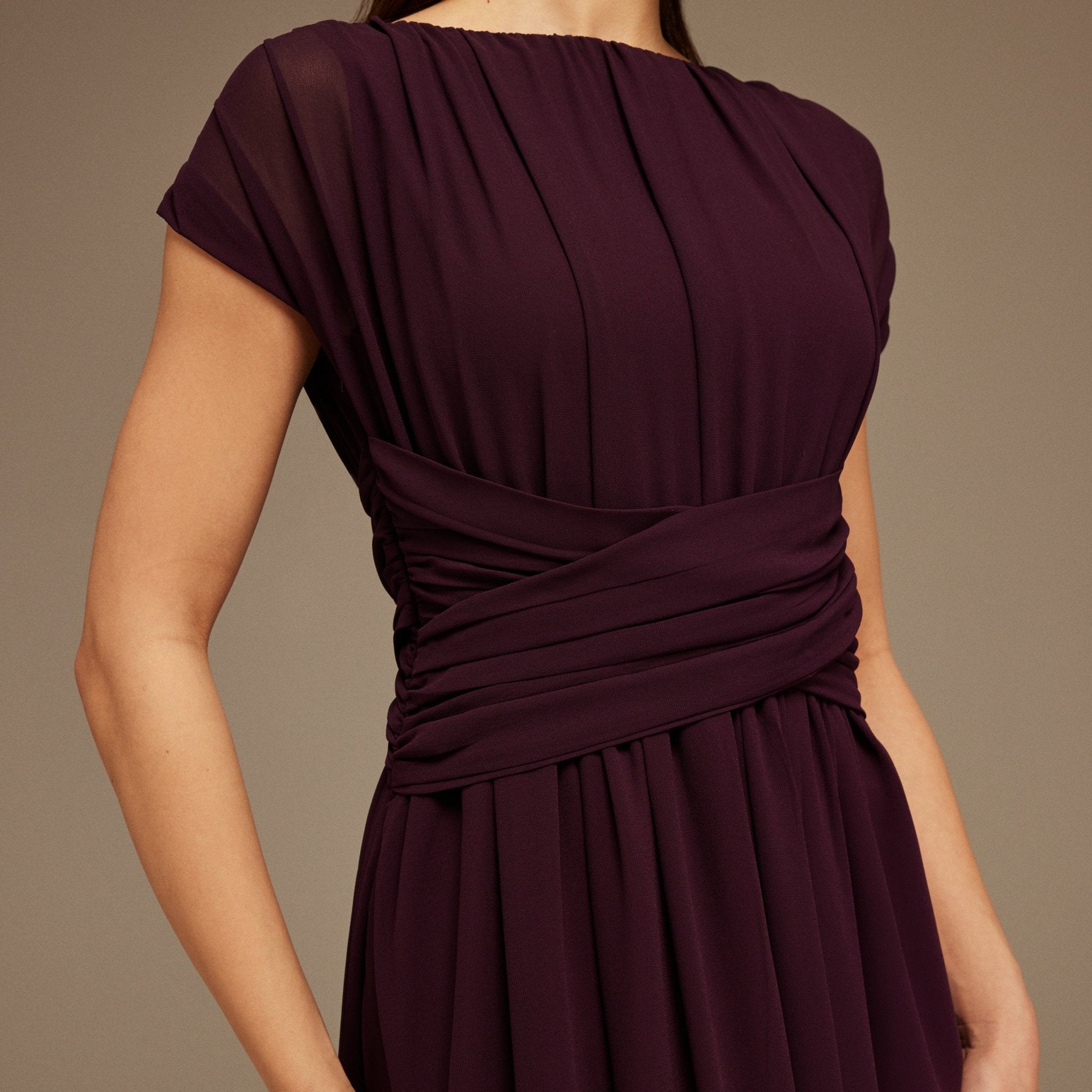 Pleated High - Low Dress with Draped Bodice - shopaleena