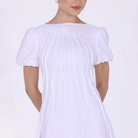 Pleated Linen Maxi Dress with Puff Short Sleeves - shopaleena