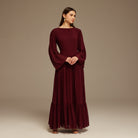 Pleated Long Sleeve Chiffon Maxi Dress - shopaleena