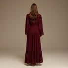 Pleated Long Sleeve Chiffon Maxi Dress - shopaleena