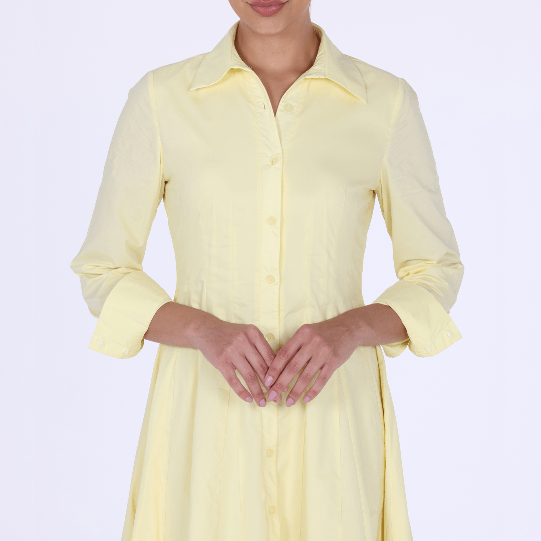 Pleated Long Sleeve Maxi Shirt Dress - shopaleena