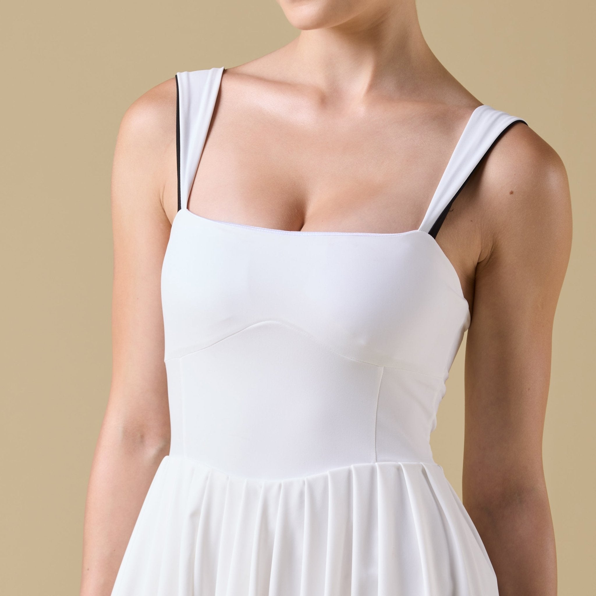 Pleated Sleeveless Swim Dress - shopaleena