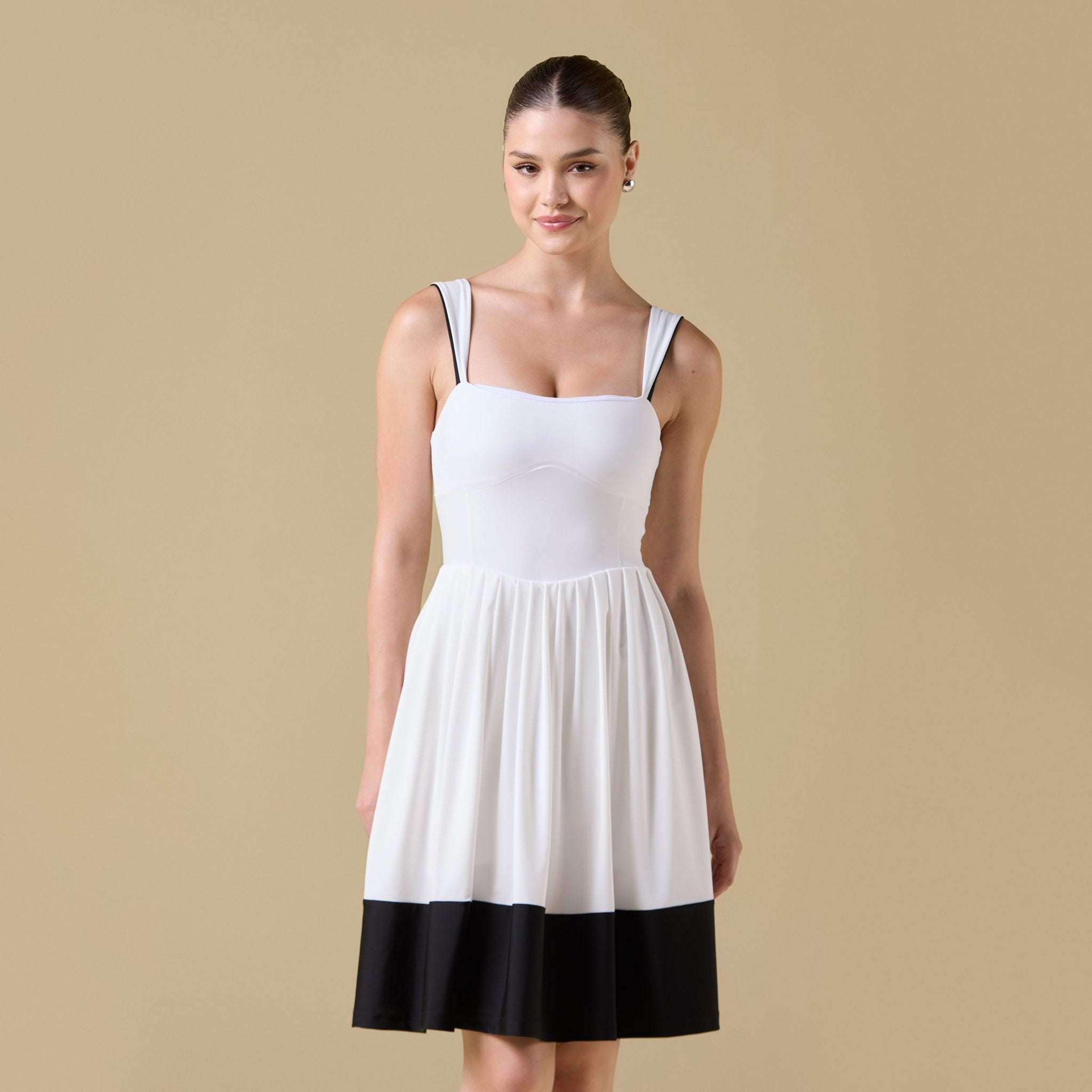 Pleated Sleeveless Swim Dress - shopaleena