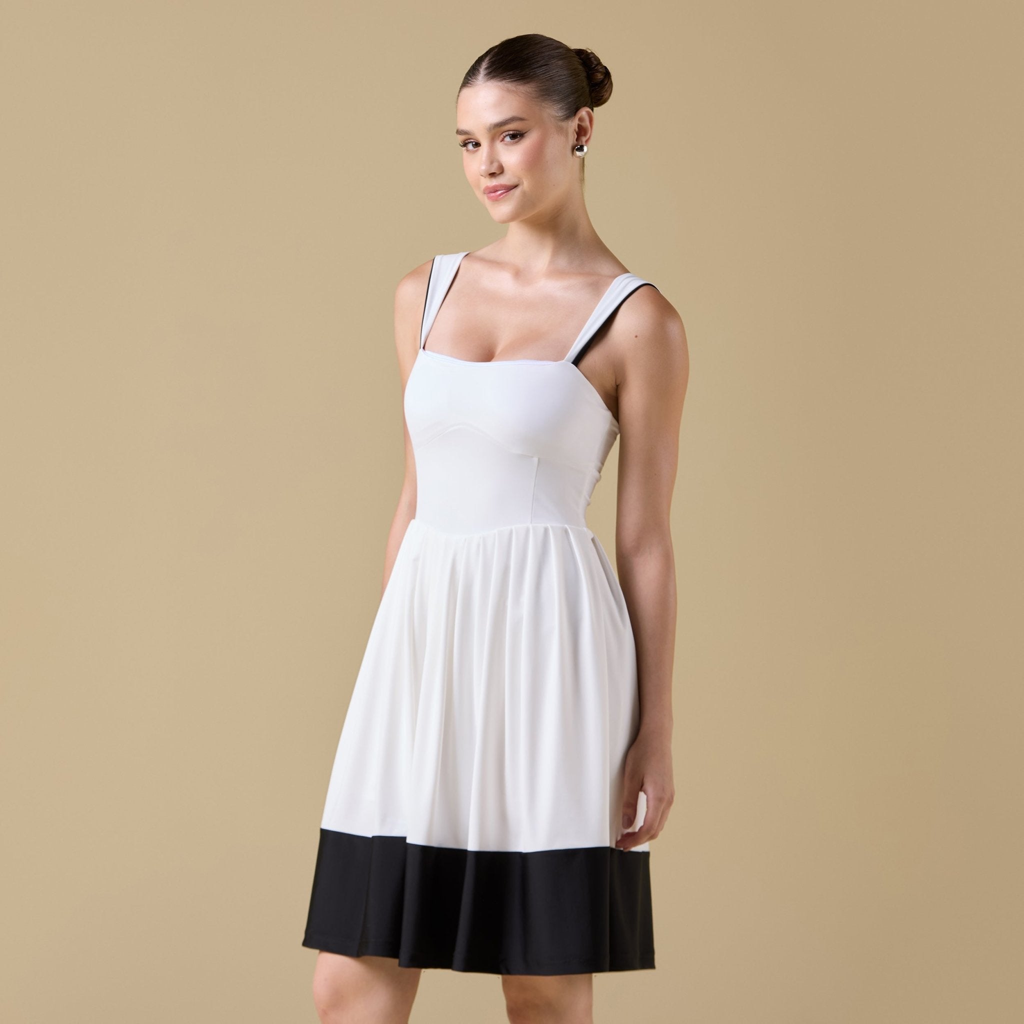 Pleated Sleeveless Swim Dress - shopaleena