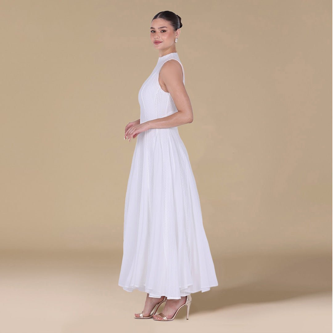 Pleats Aline Skirt Maxi Dress - shopaleena