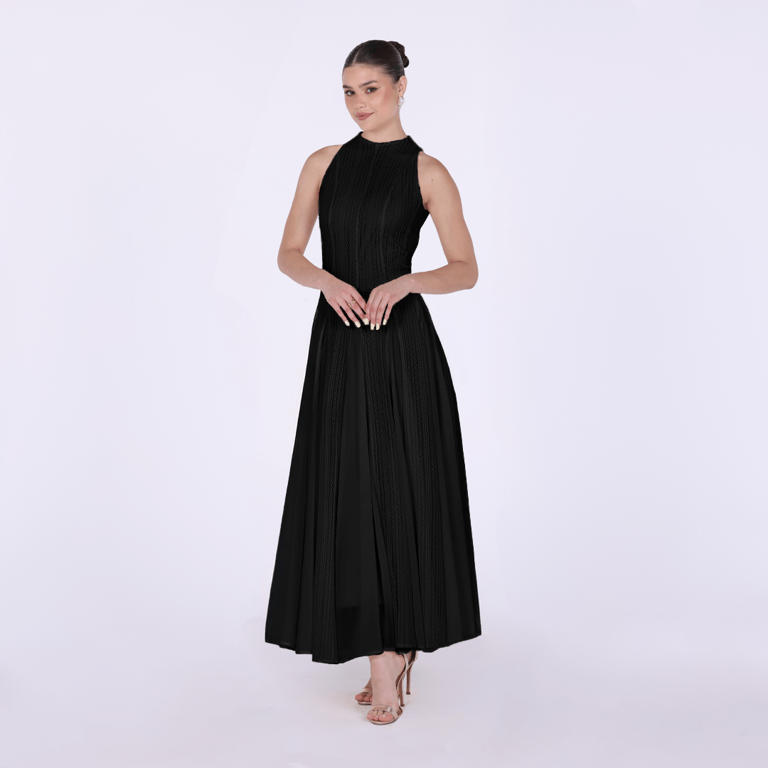 Pleats Aline Skirt Maxi Dress - shopaleena
