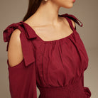 Plum Balloon Long Sleeve With Ruched Waist Midi Dress - shopaleena