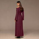 Plum Bare shoulder Crepe Maxi Dress - shopaleena