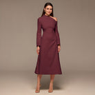 Plum Bare Shoulder Crepe Midi Dress - shopaleena