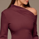 Plum Bare Shoulder Crepe Midi Dress - shopaleena