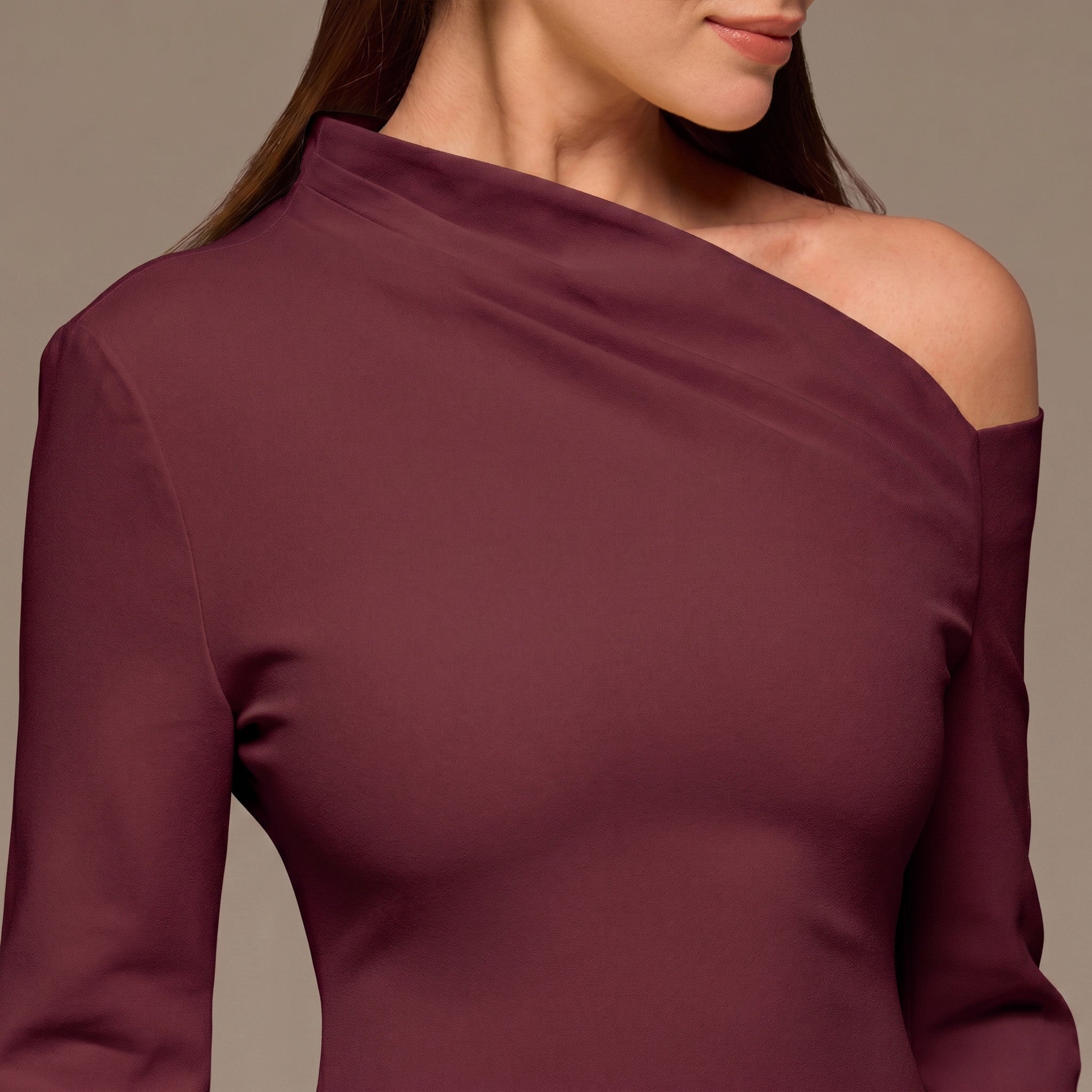 Plum Bare Shoulder Crepe Midi Dress - shopaleena
