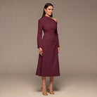 Plum Bare Shoulder Crepe Midi Dress - shopaleena