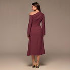 Plum Bare Shoulder Crepe Midi Dress - shopaleena