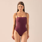 Plum Beaded Strap One Piece Swimsuit - shopaleena