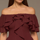 Plum Chiffon Off Shoulder Maxi Dress With Ruffles - shopaleena