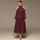 Plum Cold Shoulder Chiffon Dress - shopaleena