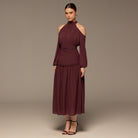 Plum Cold Shoulder Chiffon Dress - shopaleena