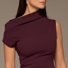 Plum Crepe & Chiffon Asymmetric Midi Dress - shopaleena