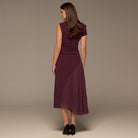 Plum Crepe & Chiffon Asymmetric Midi Dress - shopaleena