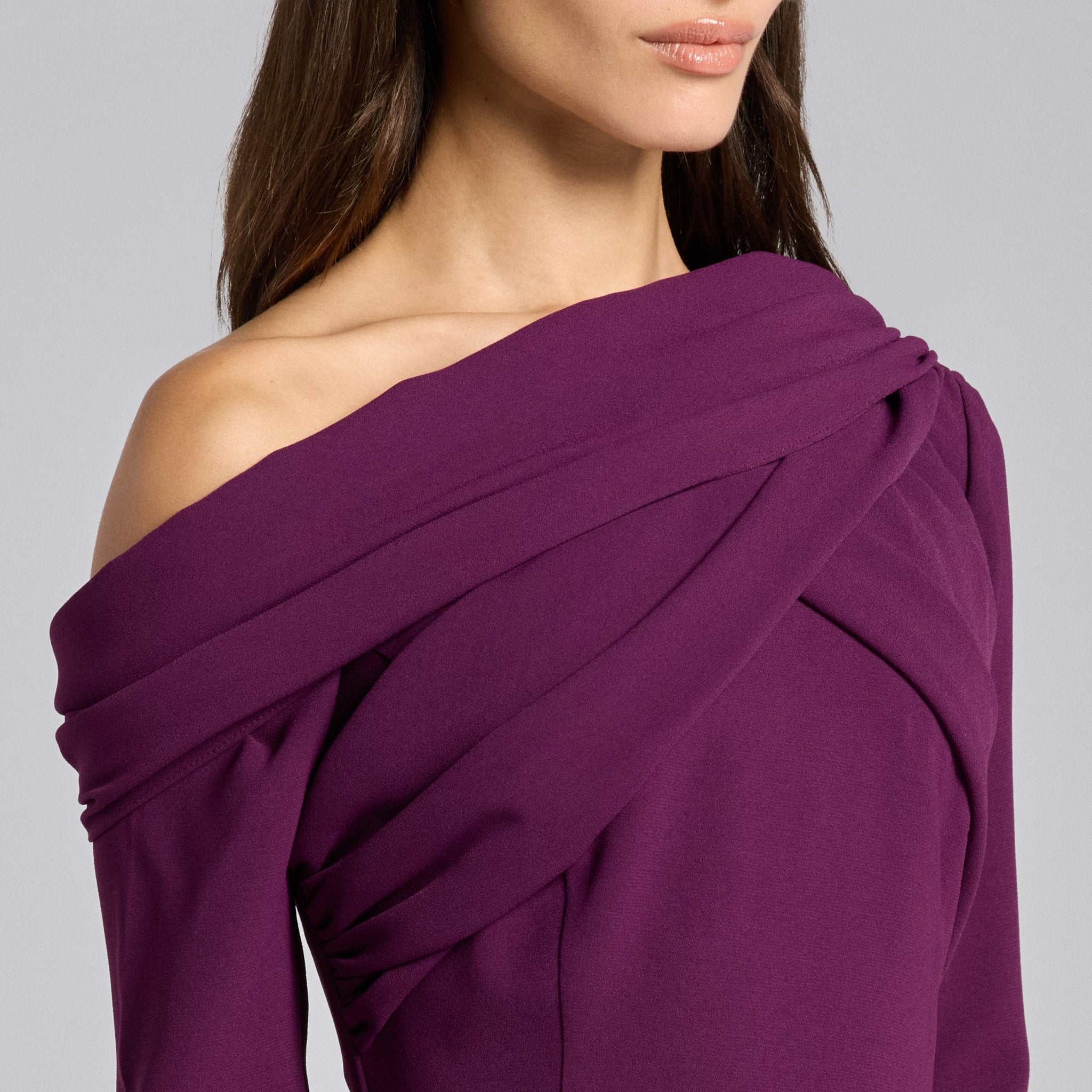 Plum Crepe Draped Mermaid Gown - shopaleena