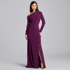 Plum Crepe Draped Mermaid Gown - shopaleena