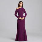 Plum Crepe Draped Mermaid Gown - shopaleena