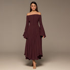 Plum Crepe Off Shoulder A - line Midi Dress - shopaleena