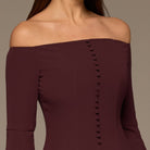 Plum Crepe Off Shoulder A - line Midi Dress - shopaleena