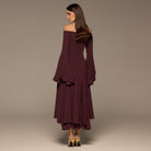 Plum Crepe Off Shoulder A - line Midi Dress - shopaleena