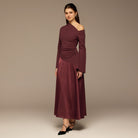 Plum Crepe & Satin One Shoulder Maxi Dress - shopaleena
