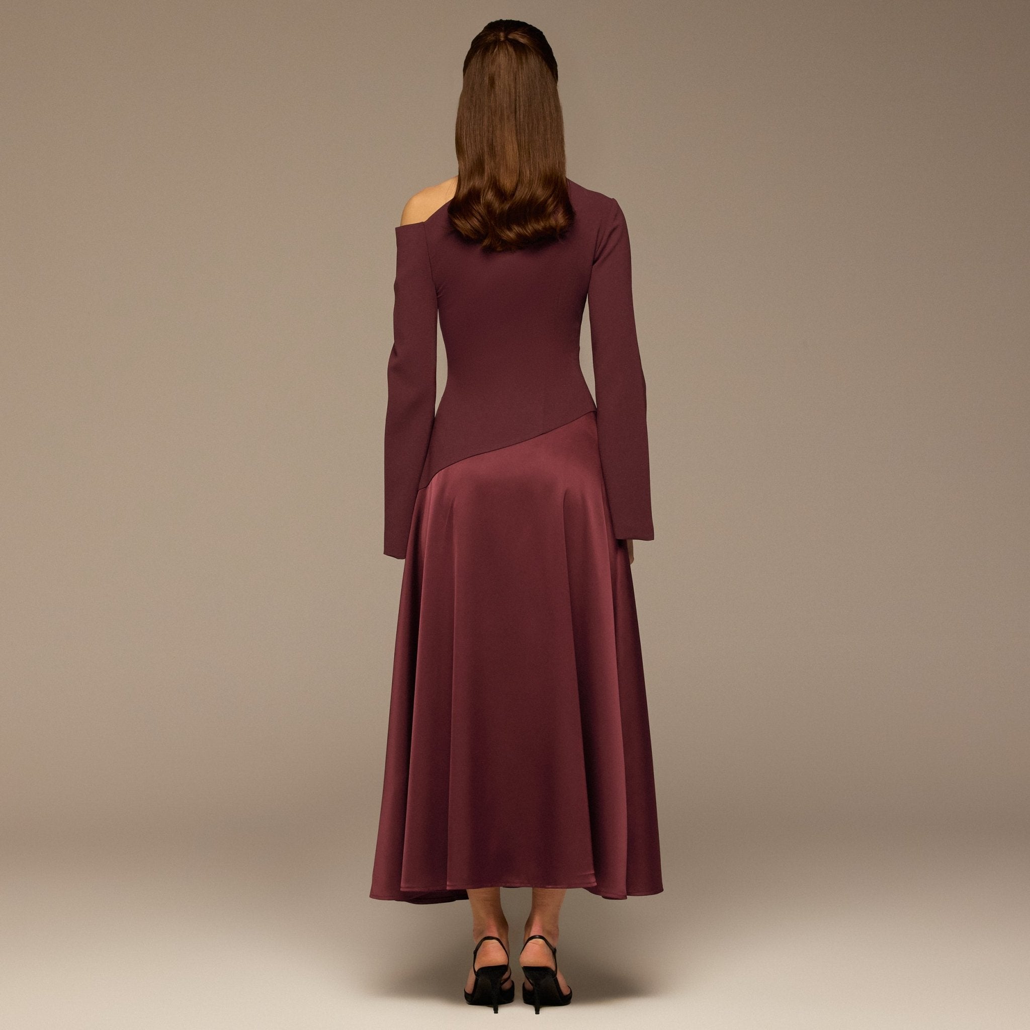 Plum Crepe & Satin One Shoulder Maxi Dress - shopaleena