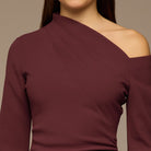 Plum Crepe & Satin One Shoulder Maxi Dress - shopaleena