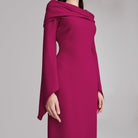 Plum Draped Off Shoulder Crepe Maxi Dress - shopaleena