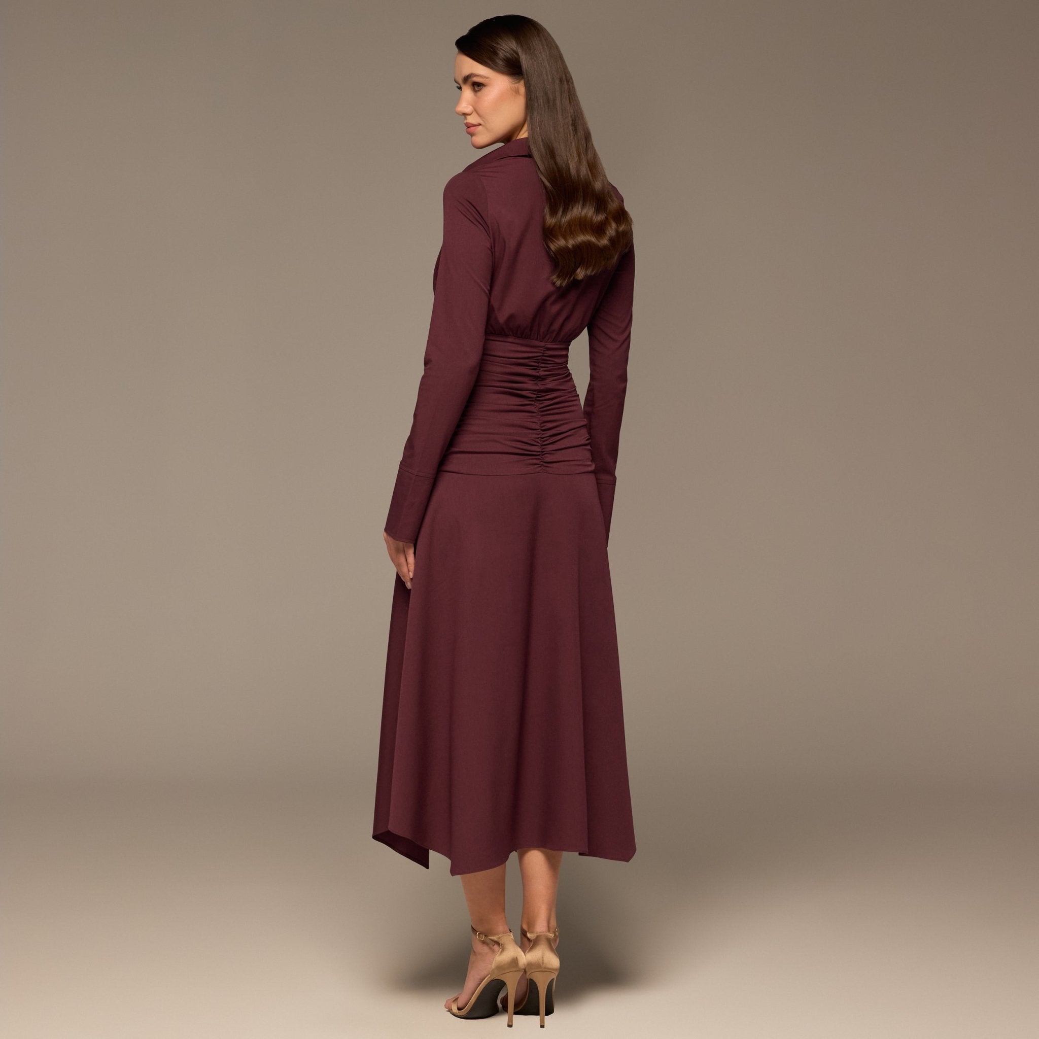 Plum Draped Waist Maxi Poplin Dress - shopaleena