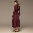 Plum Draped Waist Maxi Poplin Dress - shopaleena