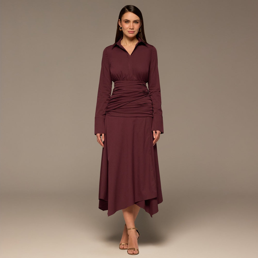 Plum Draped Waist Maxi Poplin Dress - shopaleena