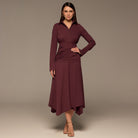 Plum Draped Waist Maxi Poplin Dress - shopaleena