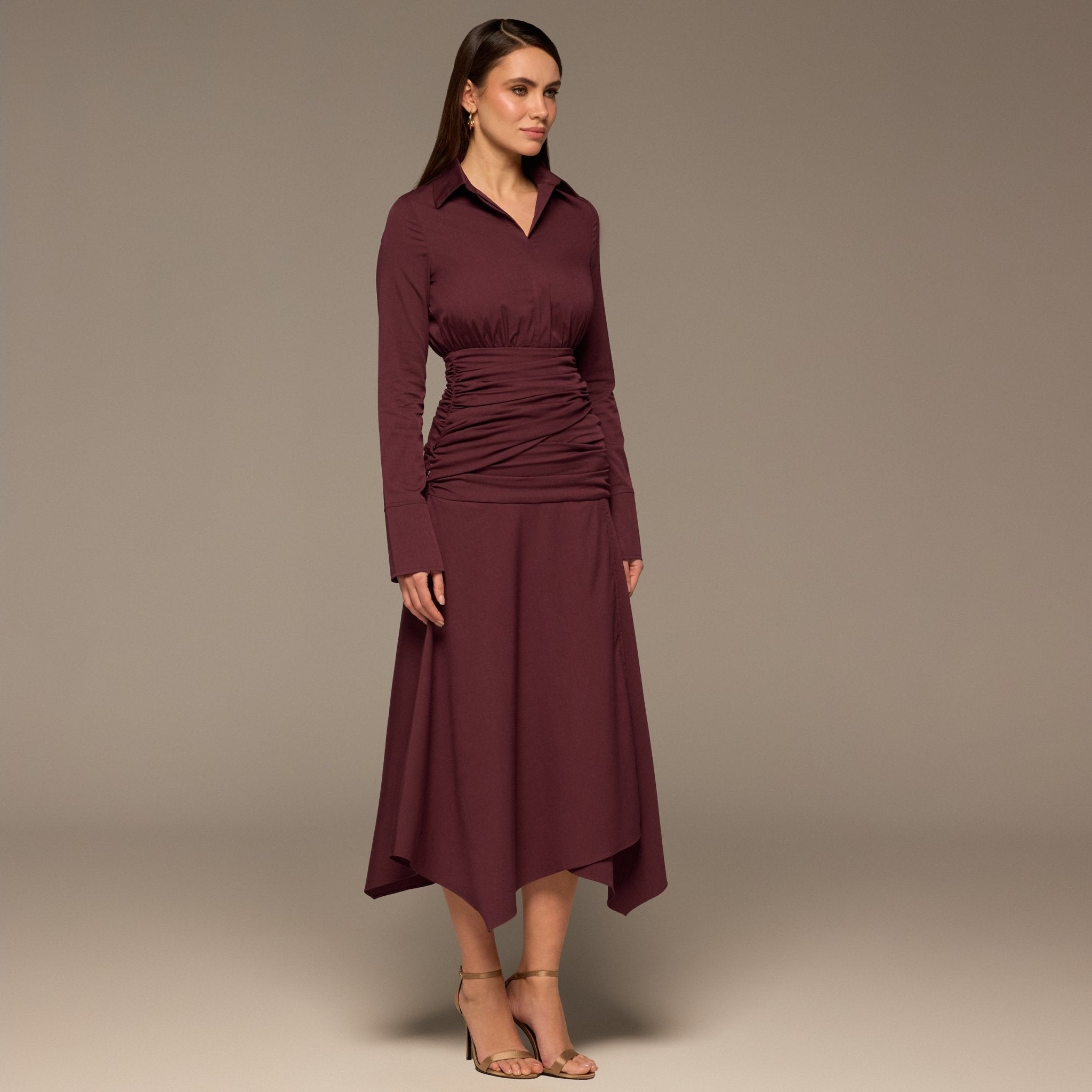 Plum Draped Waist Maxi Poplin Dress - shopaleena