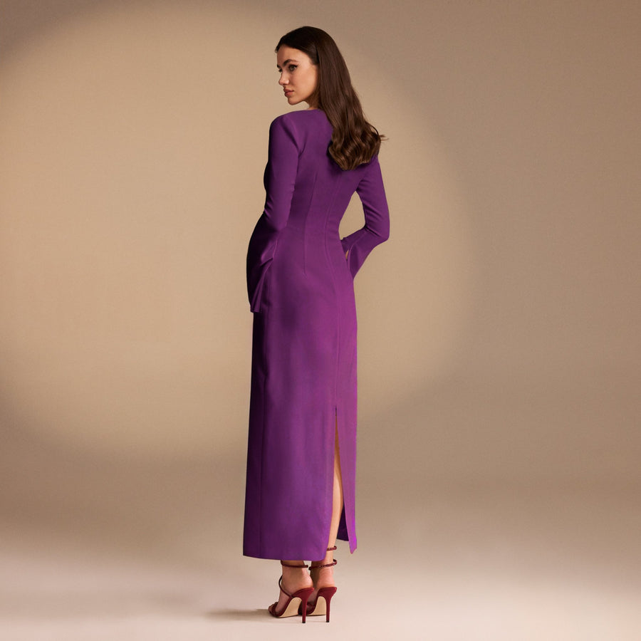 Plum Flared Long Sleeve Maxi Dress - shopaleena