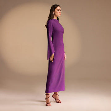 Plum Flared Long Sleeve Maxi Dress - shopaleena