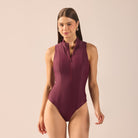 Plum Front Zipper One Piece Swimsuit - shopaleena