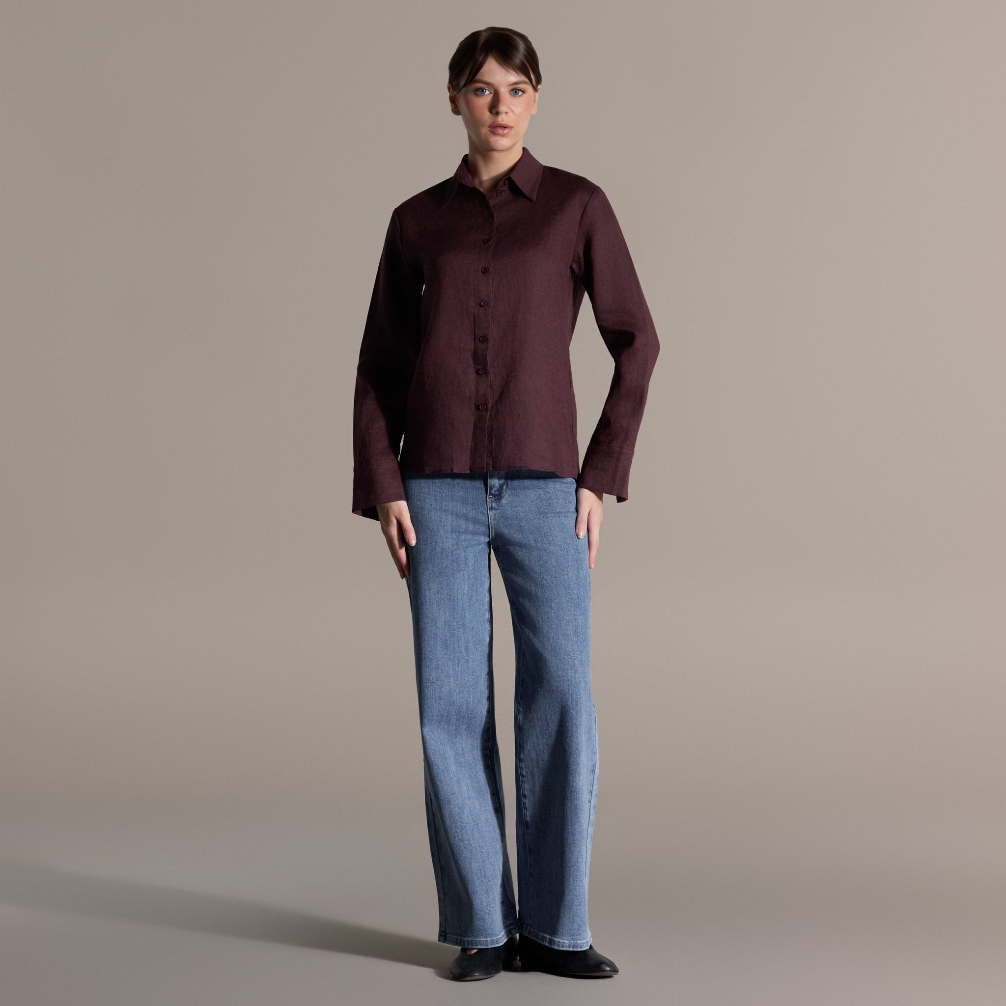 Plum Linen Classic Shirt - shopaleena