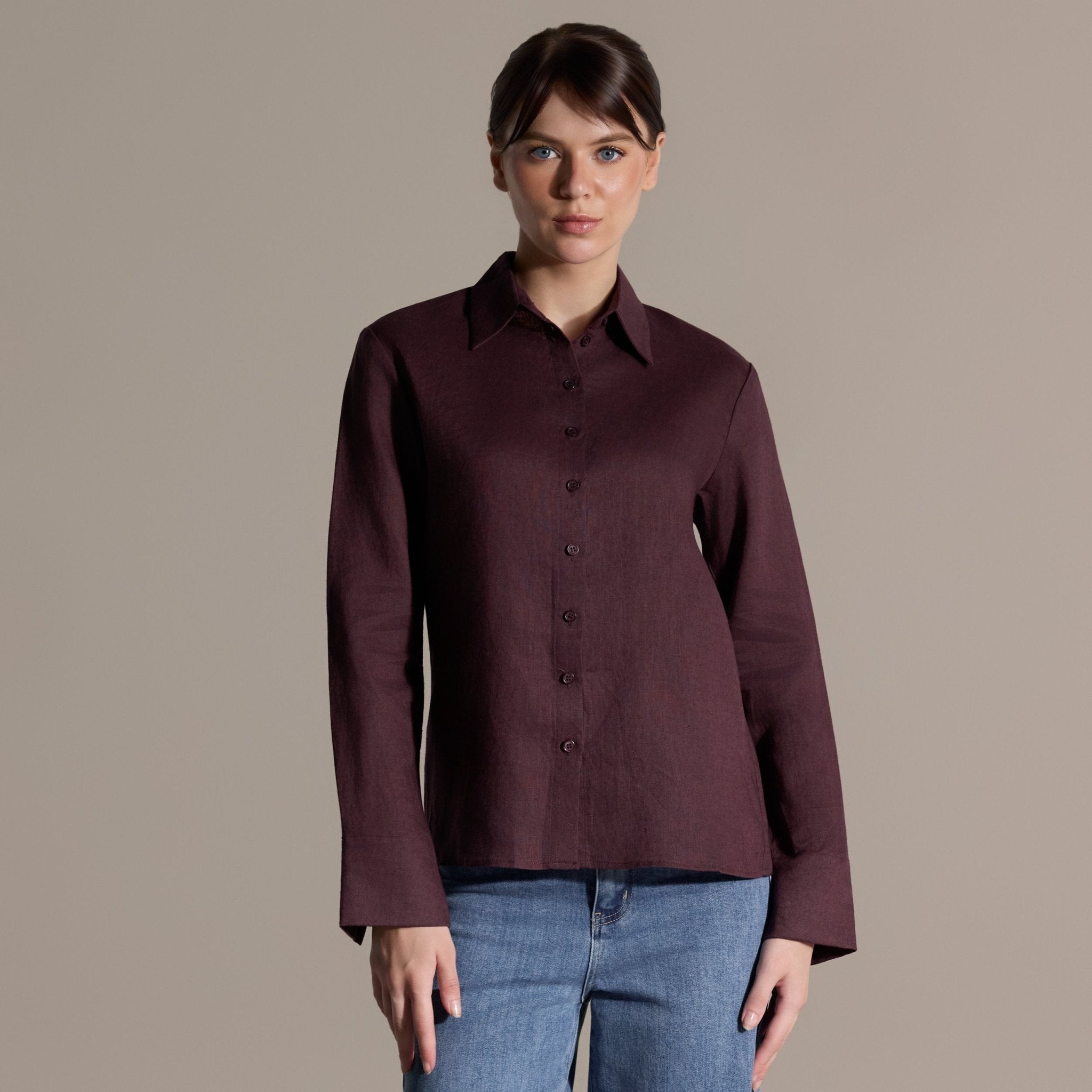 Plum Linen Classic Shirt - shopaleena