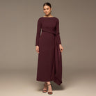 Plum Long Sleeve Draped Midi Dress - shopaleena