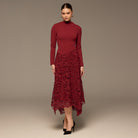 Plum Long Sleeve Lace - Overlay Crepe Dress - shopaleena