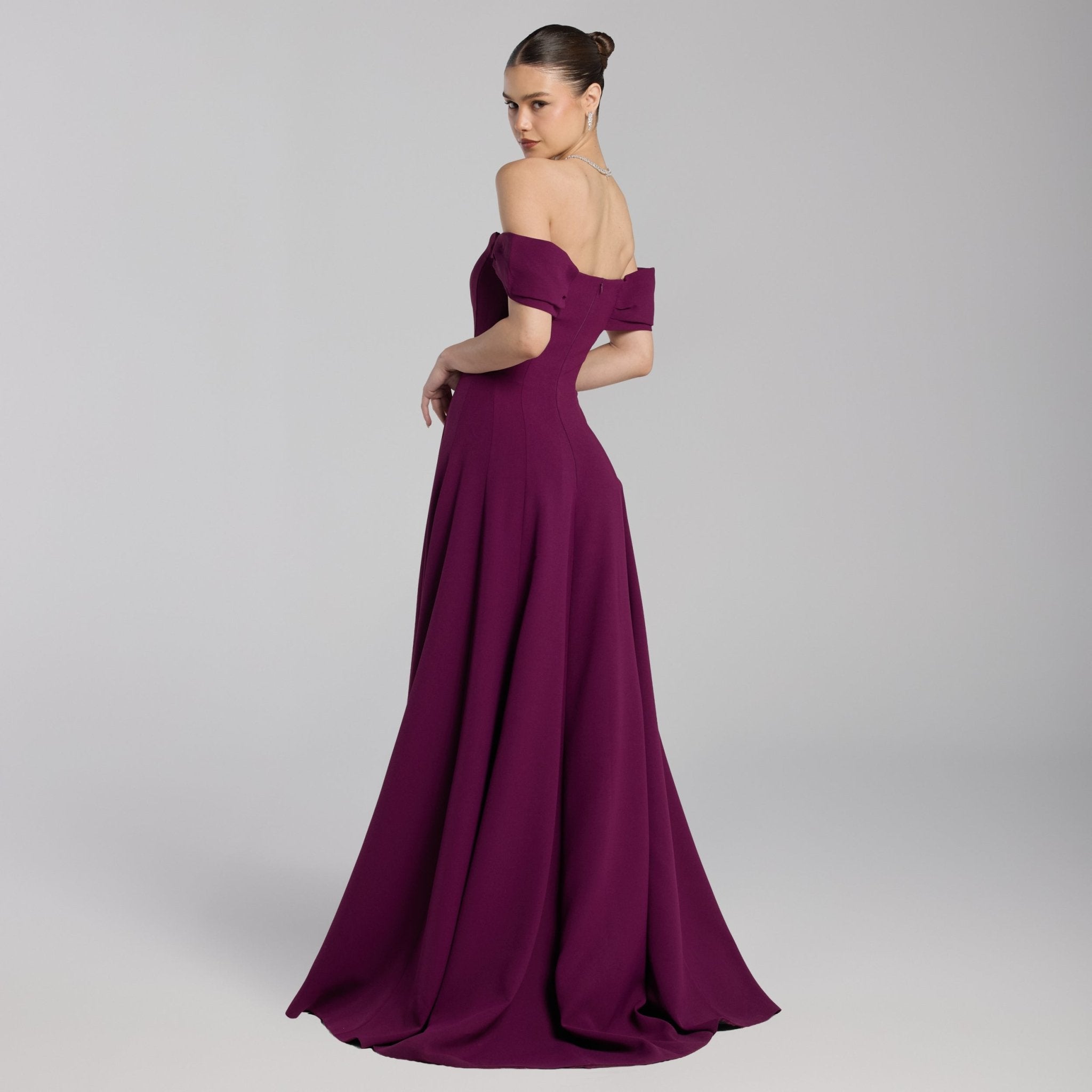 Plum Off - Shoulder Crepe Gown - shopaleena