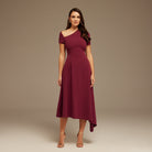 Plum one - shoulder asymmetric Midi Dress - shopaleena