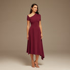 Plum one - shoulder asymmetric Midi Dress - shopaleena