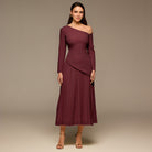 Plum One - shoulder Crepe Dress With Pleated Skirt - shopaleena