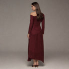 Plum One-shoulder Crepe Dress With Pleated Skirt - shopaleena